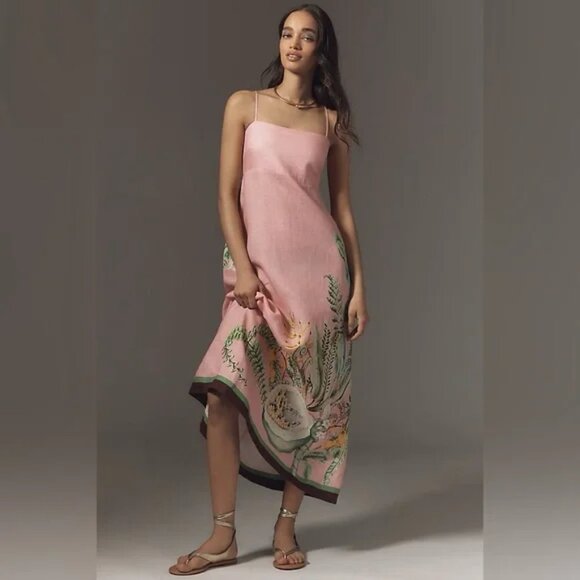 ALÉMAIS Papaya Sleeveless Linen Midi Sundress - Picture 1 of 6